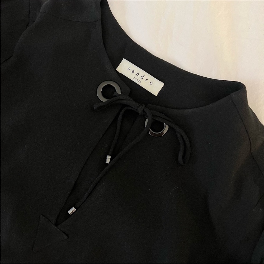 SANDRO long sleeve v neck blouse top with grommet lace up detail